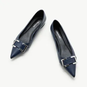 Metal Buckle Flats (Aida) Navy