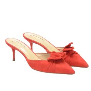 Aquazzura Red Suede Bow Kitten Heel Mules