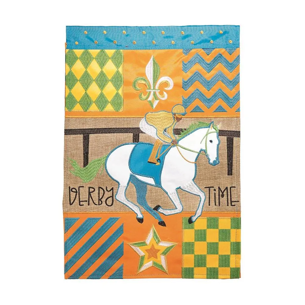 Derby Time Horse & Jockey Garden Flag