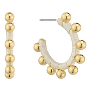 Esther Ball & Wrapped Thread Hoop Earrings | White