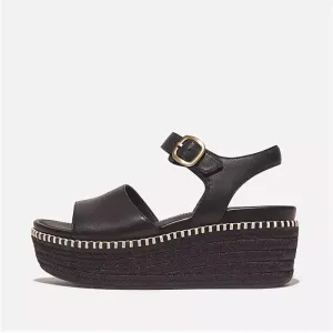 Fitflop Women Eloise Espadrille Leather Back-Strap Wedge Sandals |HS5-001| Black