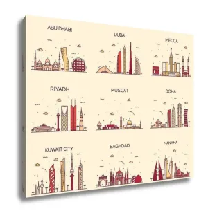 Gallery Wrapped Canvas, Dubai Arabian Peninsulskylines Line Art Style