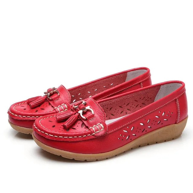 Genuine Leather Tasseled Woman's Flats