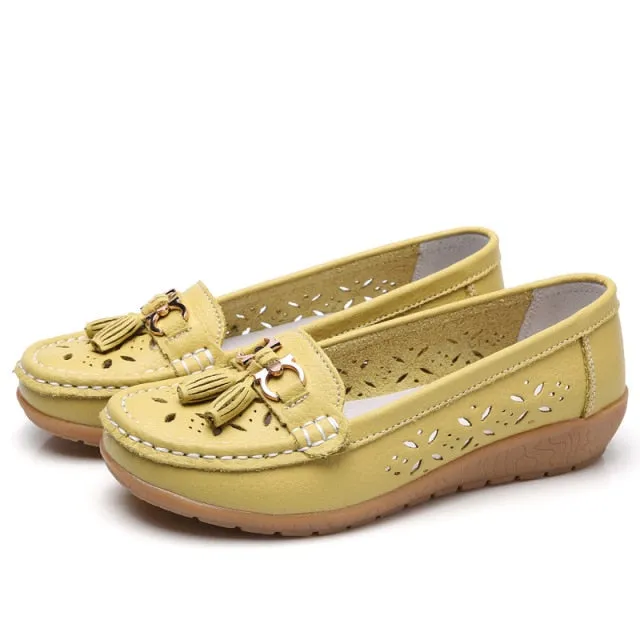 Genuine Leather Tasseled Woman's Flats