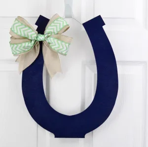 Kentucky Derby Party Decor - Wooden Horseshoe Door Hanger - Navy Blue Mint Green White Classic