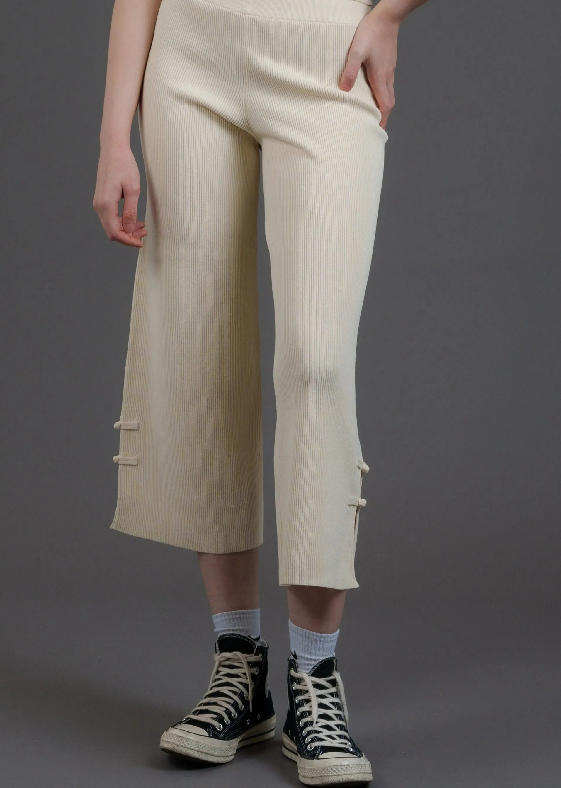 Knitted Pants w Slit (Ecru)