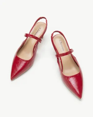 Red Sleek Pointed Toe Slingback Pumps