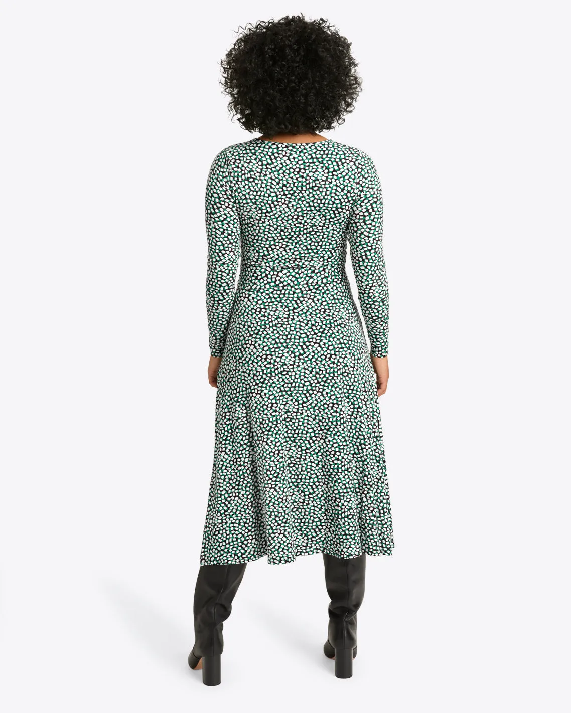 Robin Long Sleeve Midi Dress in Green Square Dot