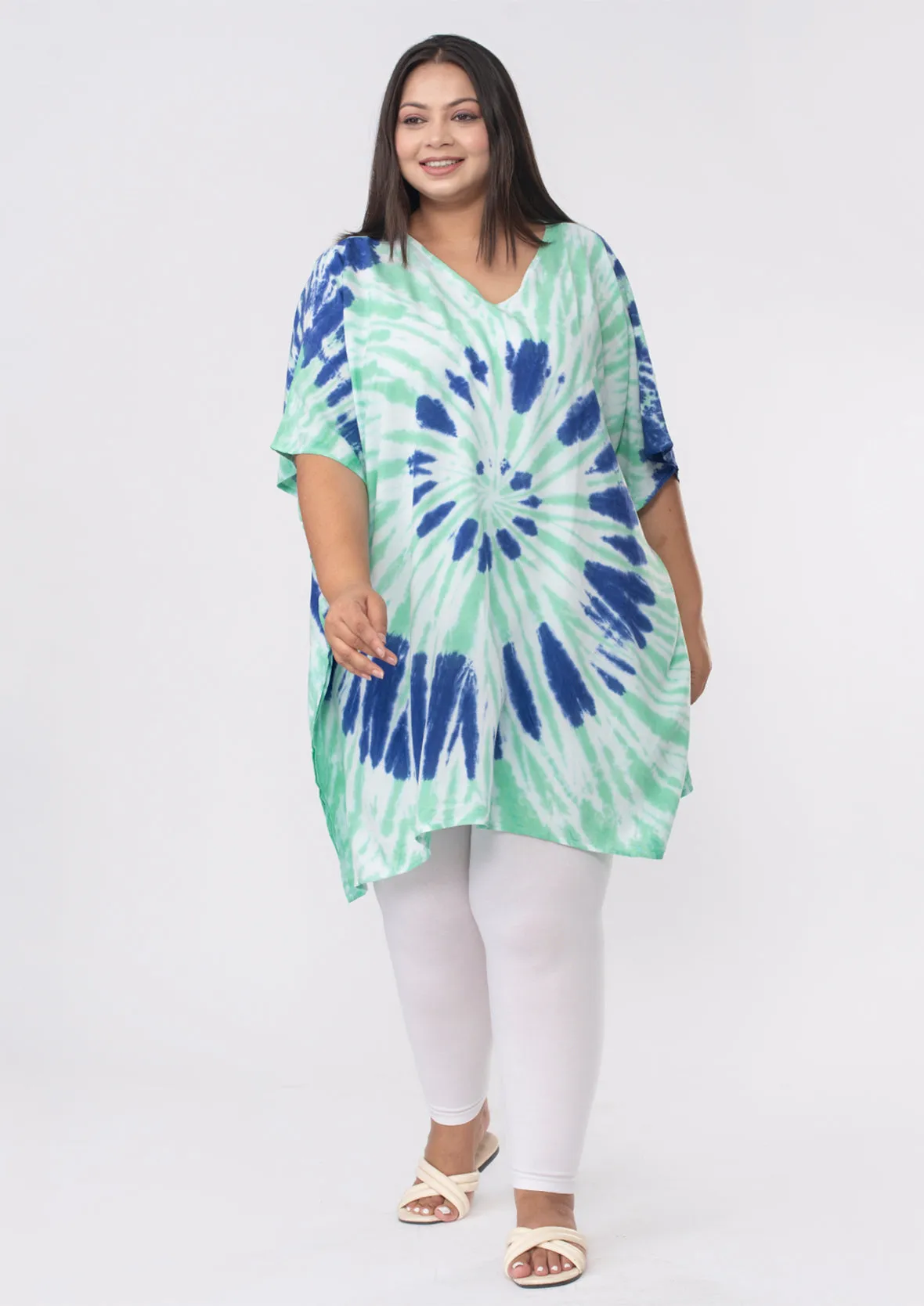 V-Neck Tie-Dye Short Kaftan