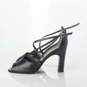 Walter Steiger Vintage Leather Navy Peep toe Strappy Shoe Uk Size 3.